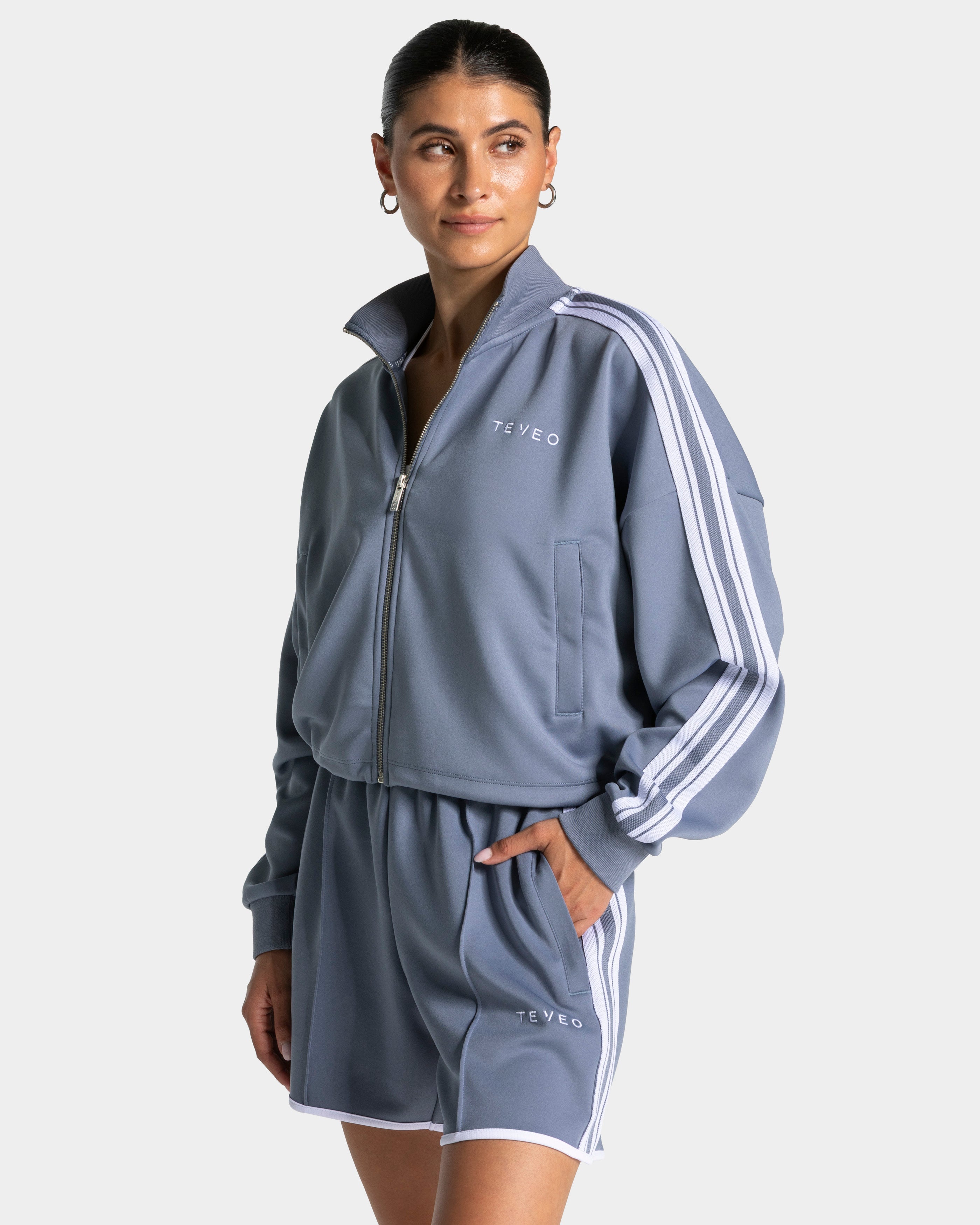 Club Cropped Zip Jacke "Stahlblau"