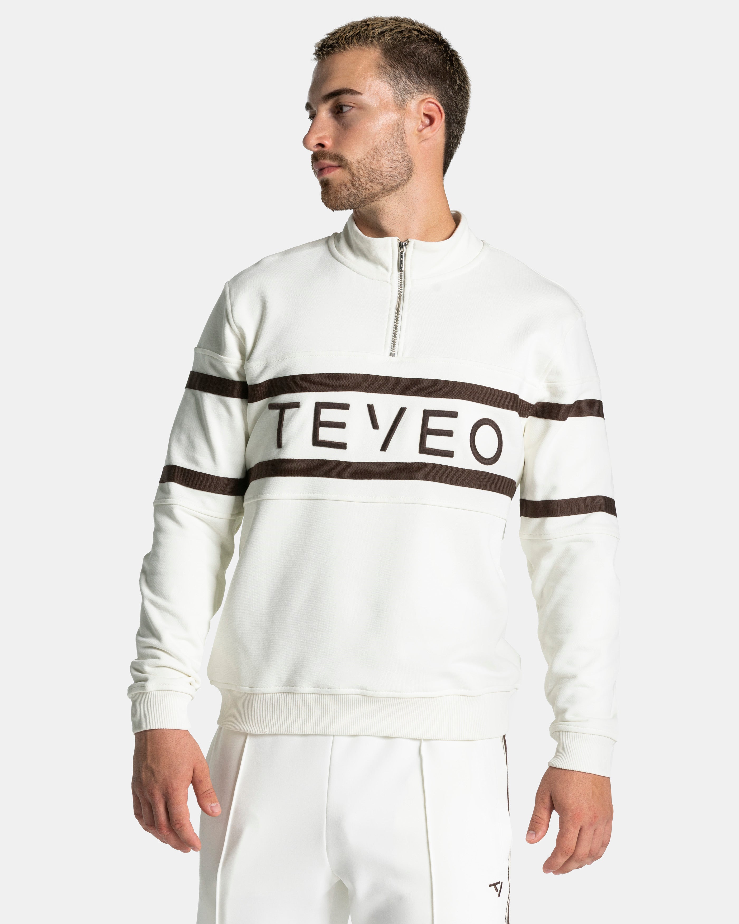 Club Half Zip Sweater "Off White - Espresso"