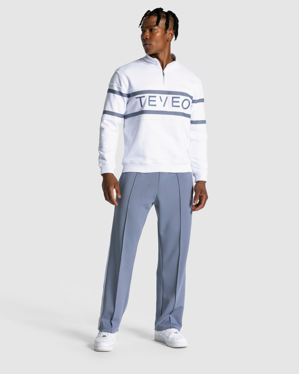 Club Half Zip Sweater "Weiß - Stahlblau"