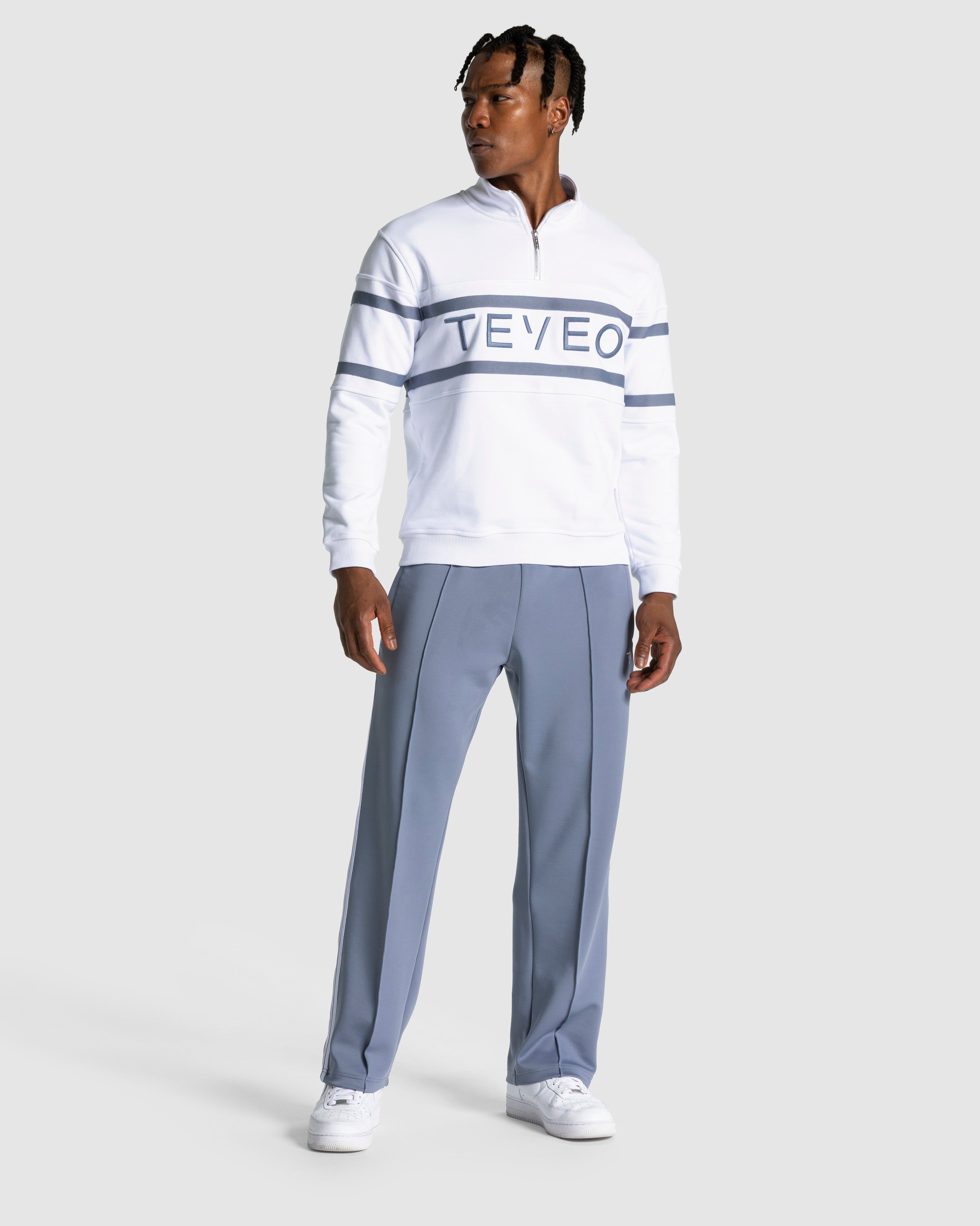 Club Half Zip Sweater "Weiß - Stahlblau"