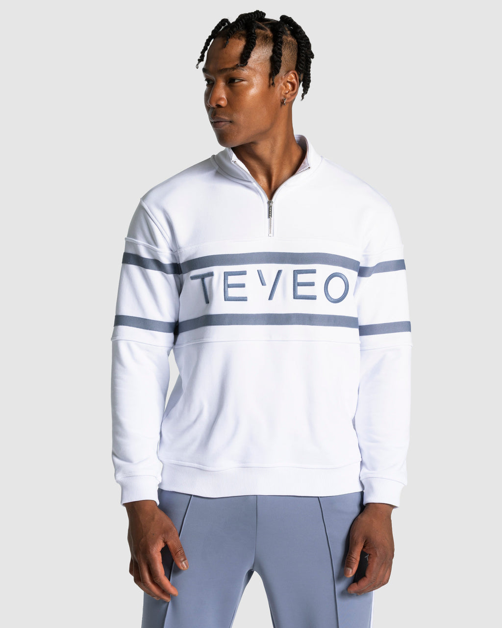 Club Half Zip Sweater "Weiß - Stahlblau"