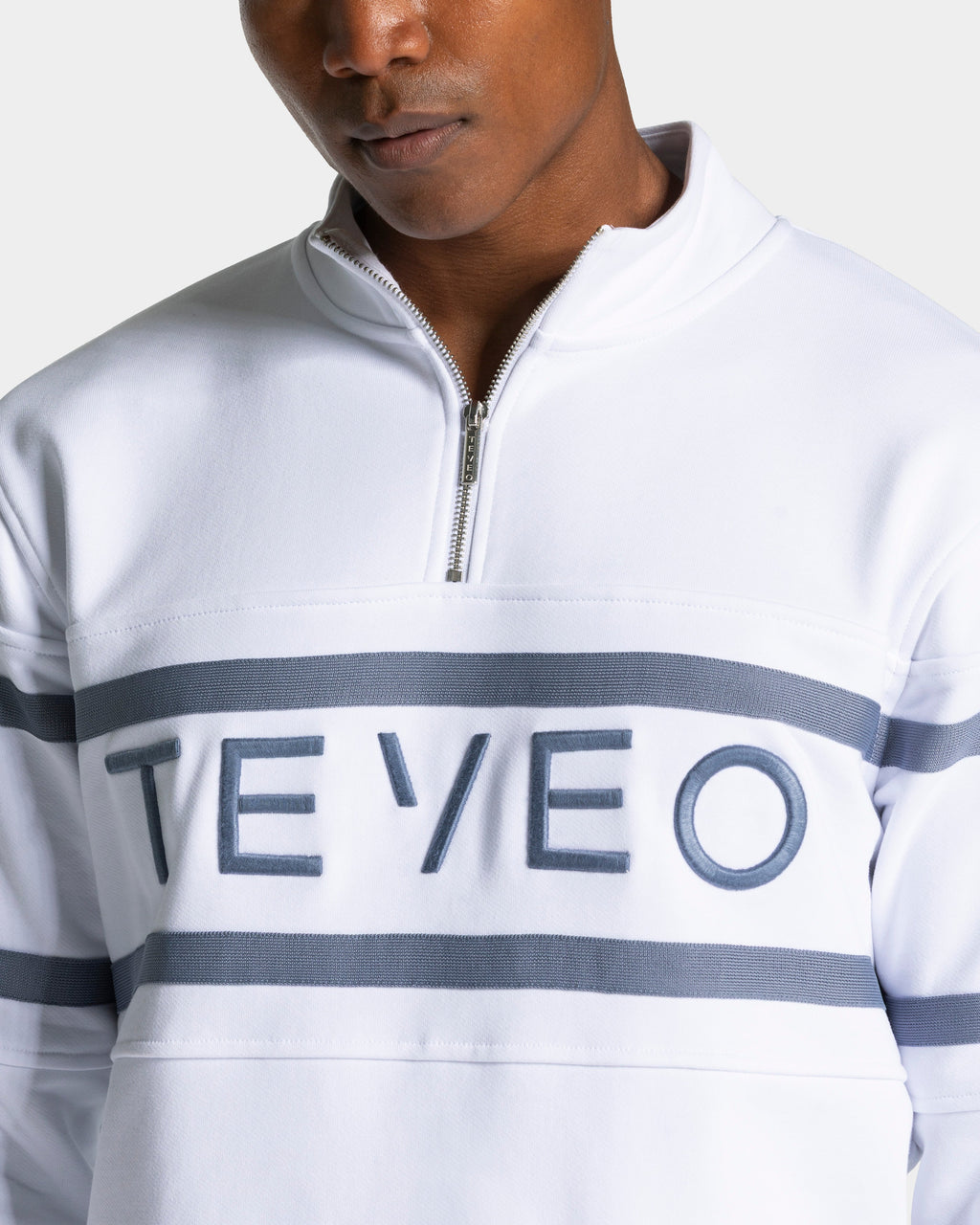 Club Half Zip Sweater "Weiß - Stahlblau"