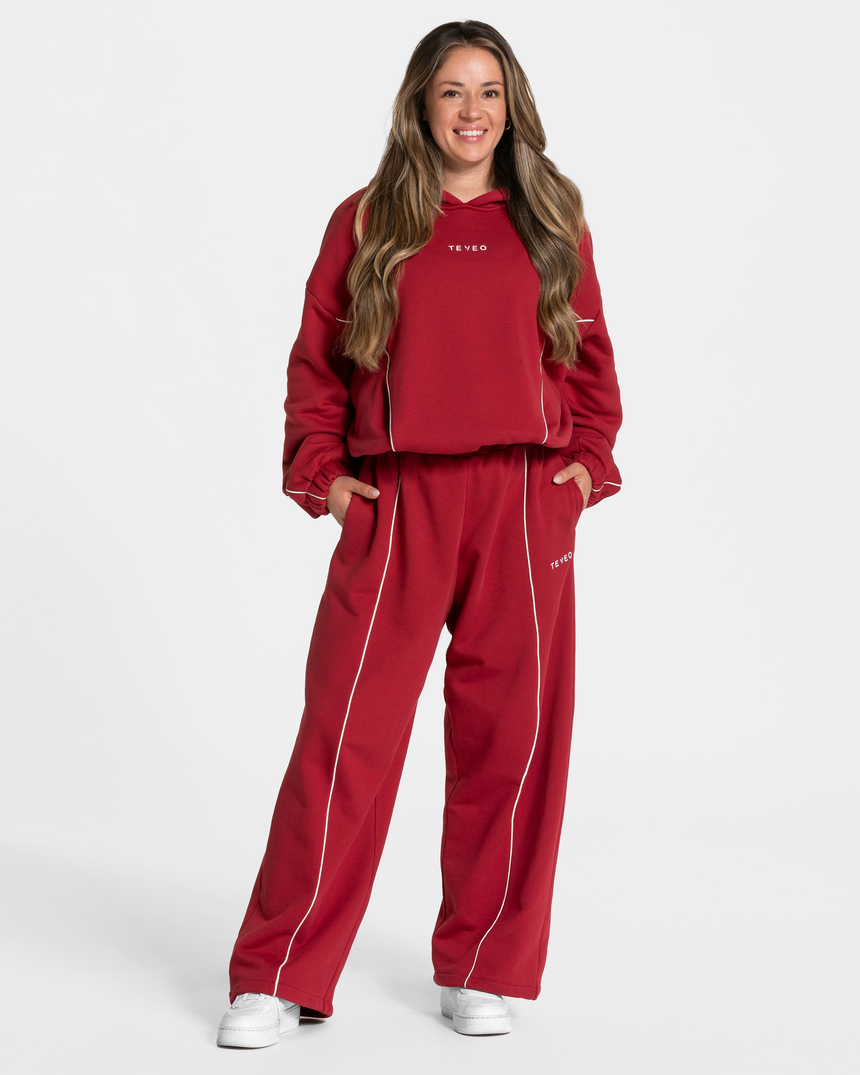 Contrastline Hooded Sweater "Cherry"