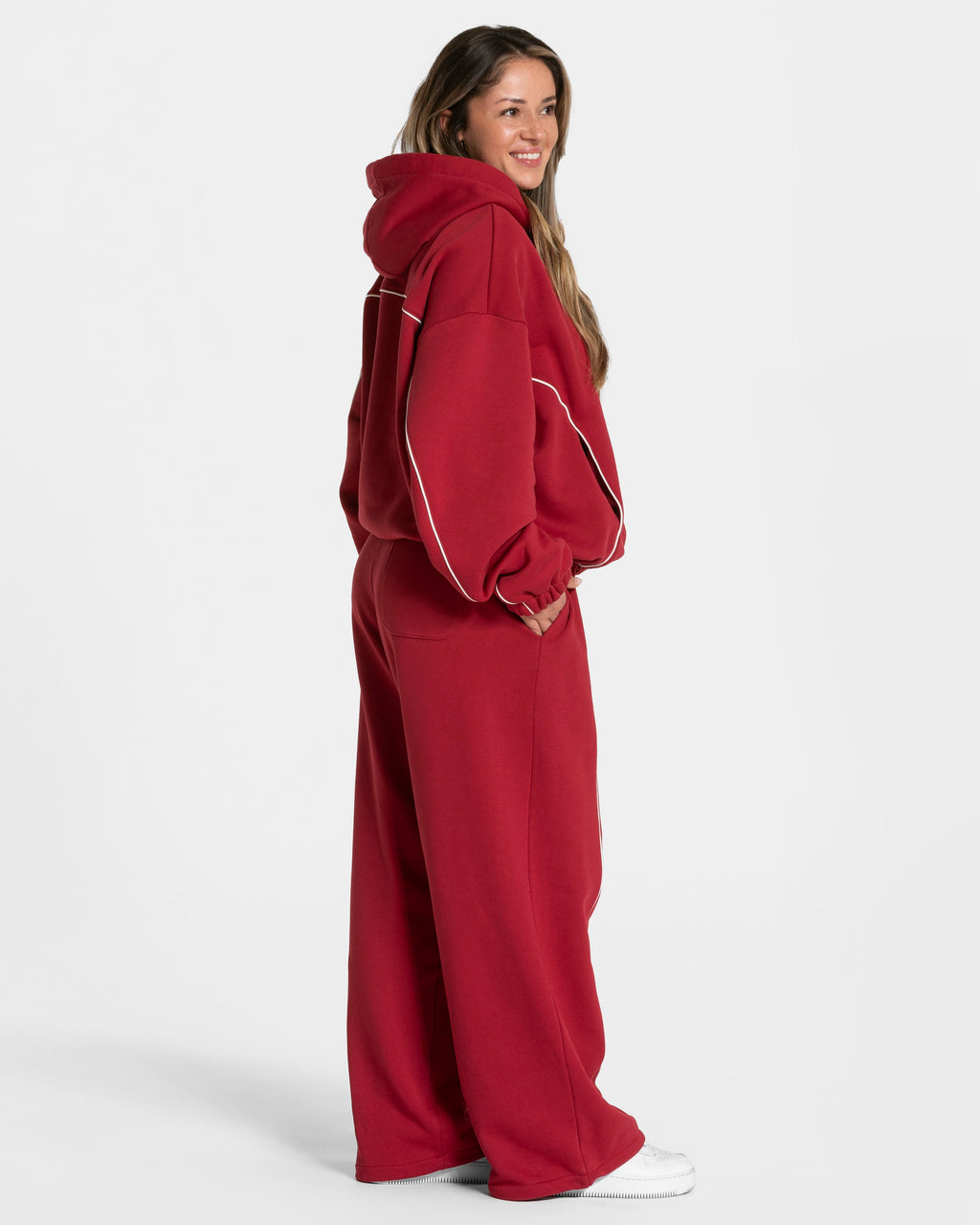 Contrastline Hooded Sweater "Cherry"