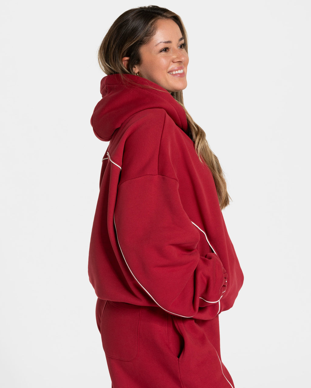 Contrastline Hooded Sweater "Cherry"