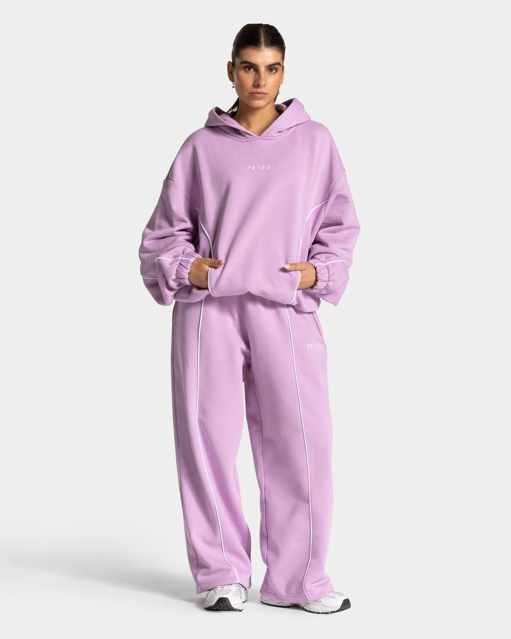 Contrastline Hooded Sweater "Orchid"