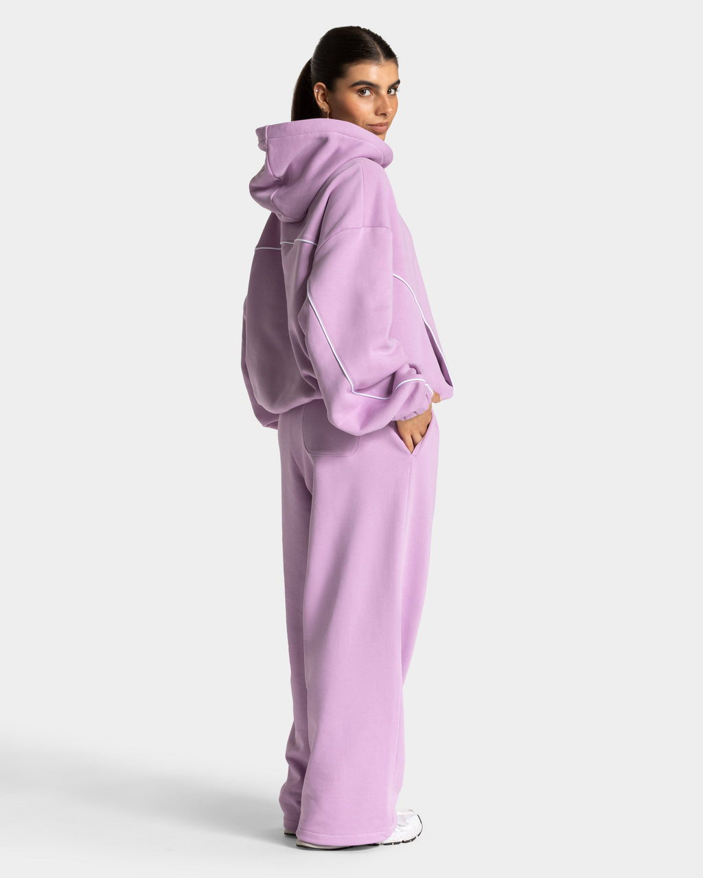 Contrastline Hooded Sweater "Orchid"