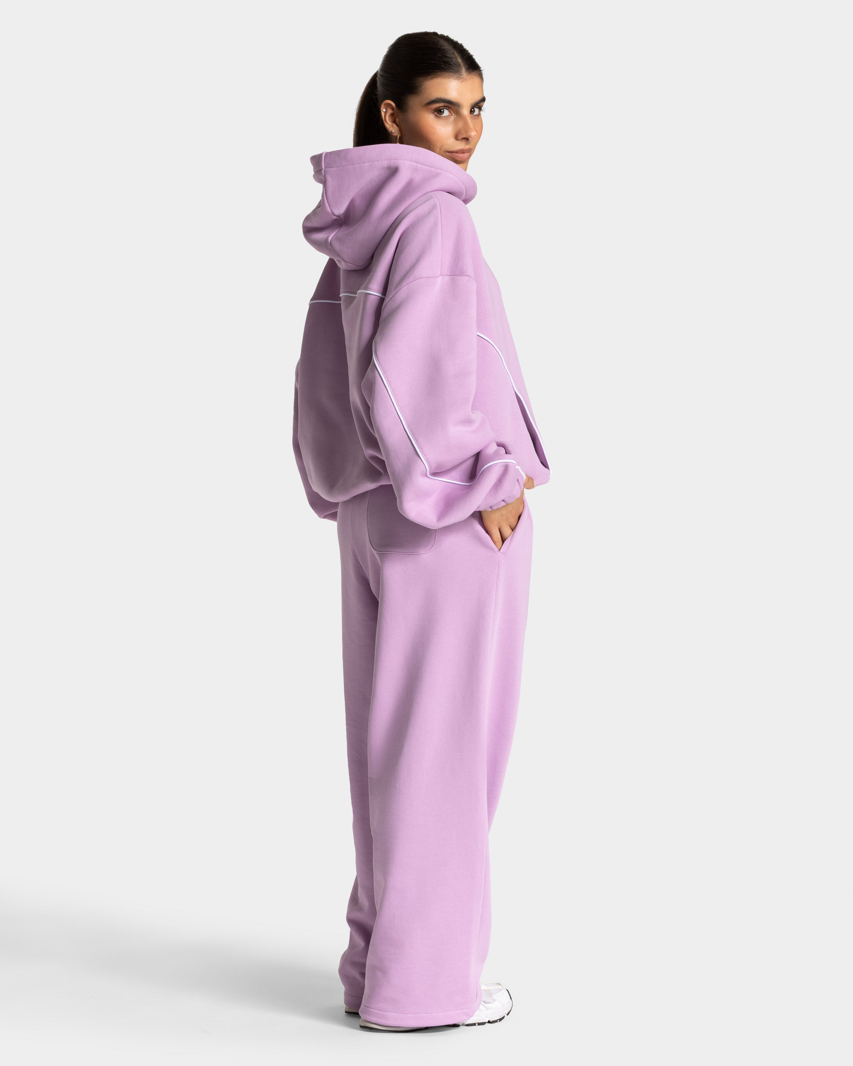 Contrastline Hooded Sweater "Orchid"