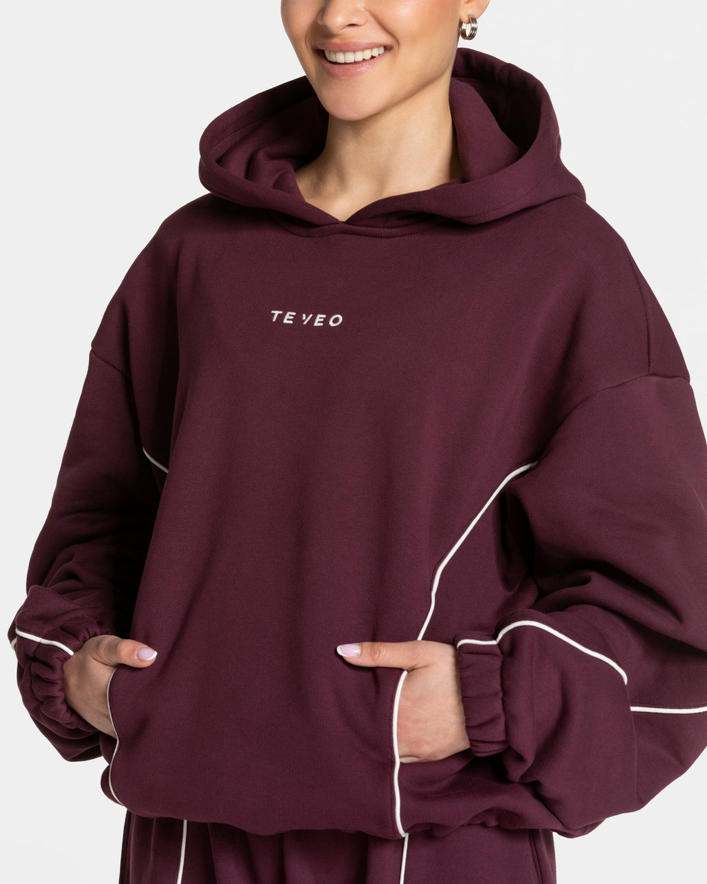 Contrastline Hooded Sweater  "Pflaume"