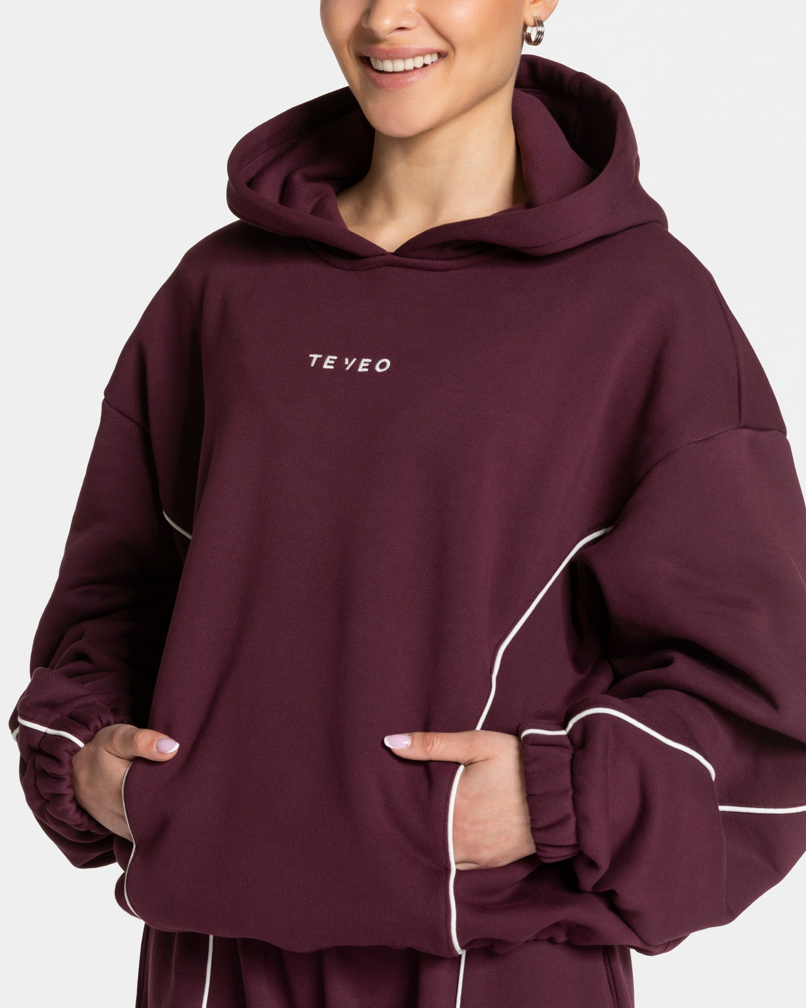 Contrastline Hooded Sweater  "Pflaume"