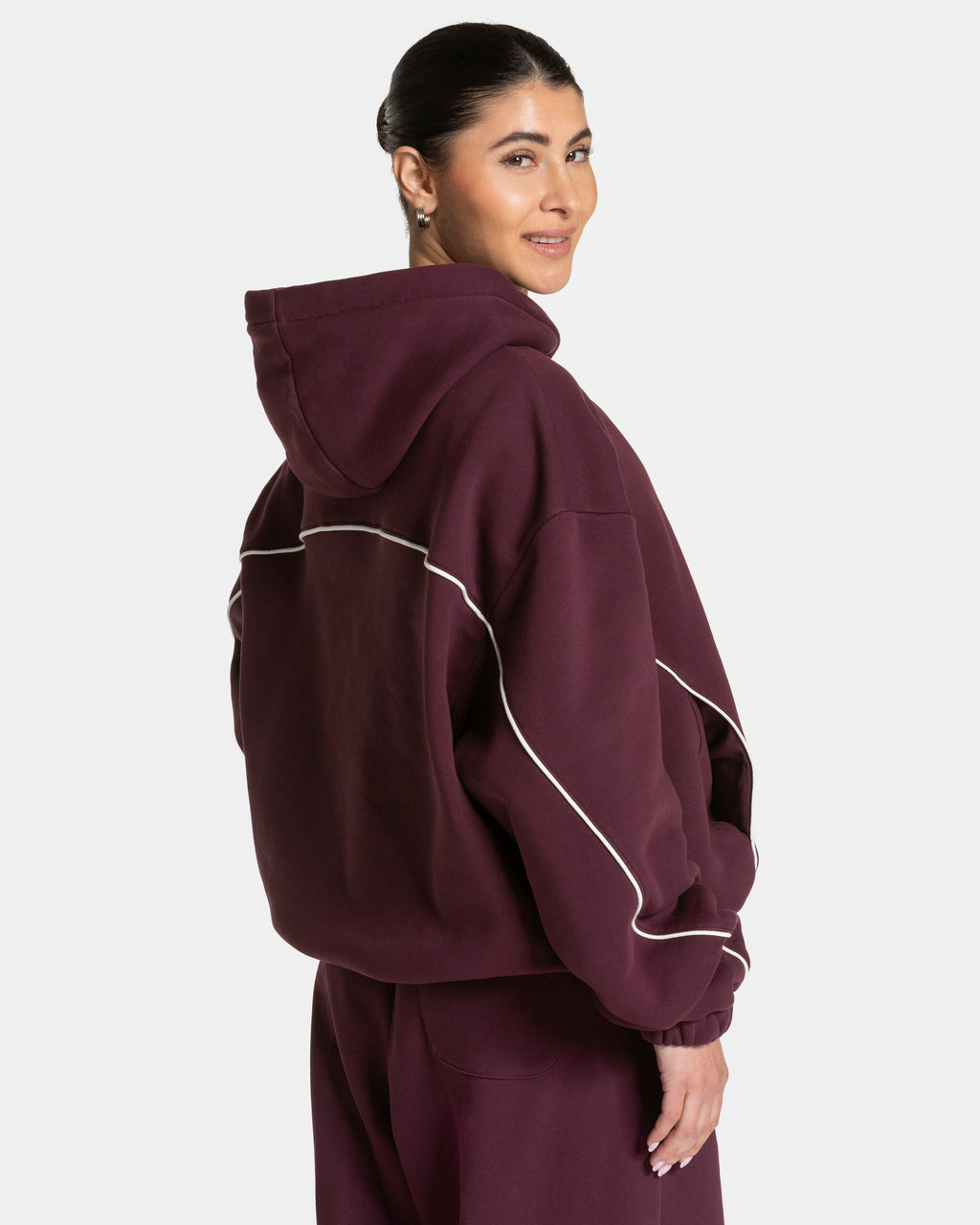 Contrastline Hooded Sweater  "Pflaume"