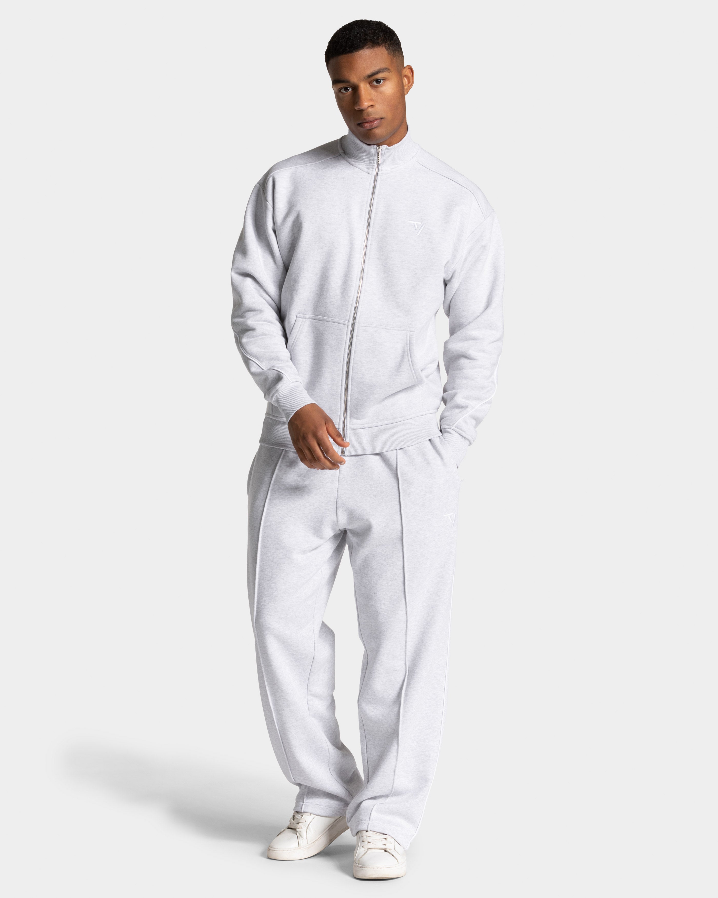 Contrastline Zip Sweater "Weiß Meliert - Weiß"