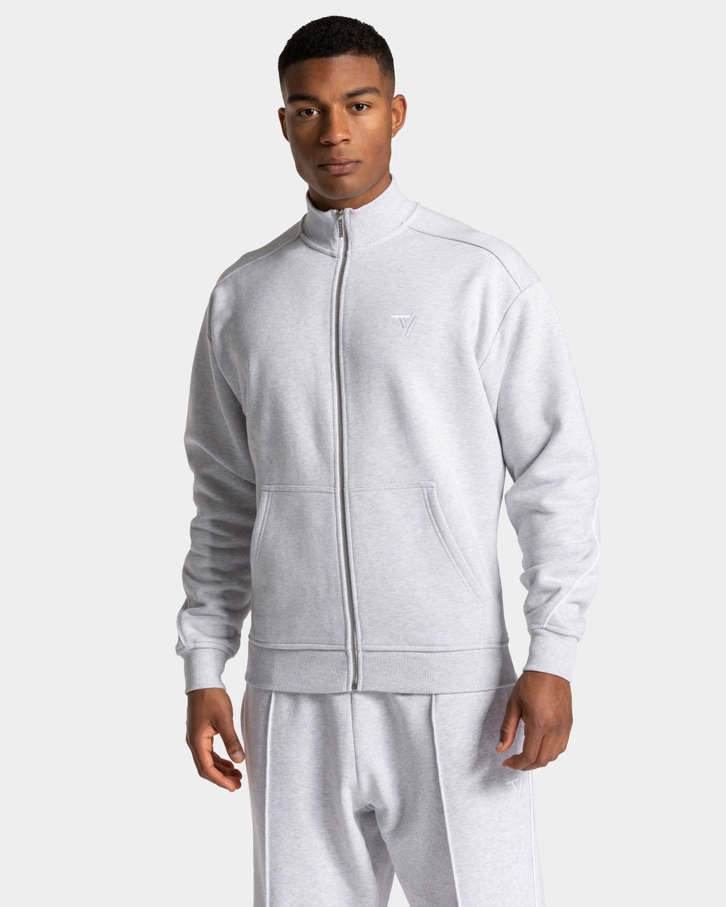 Contrastline Zip Sweater "Weiß Meliert - Weiß"