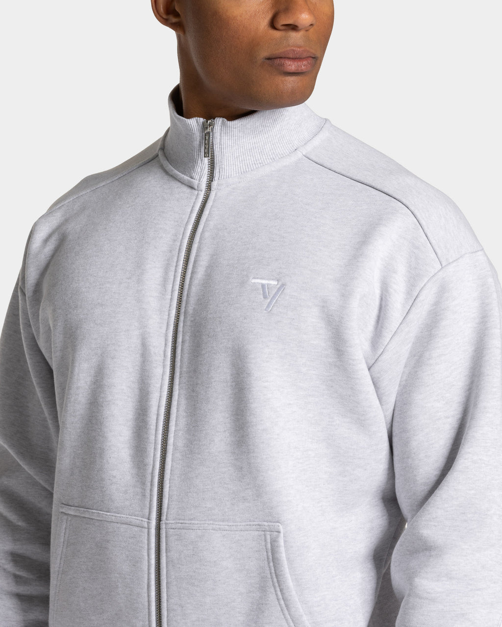 Contrastline Zip Sweater "Weiß Meliert - Weiß"