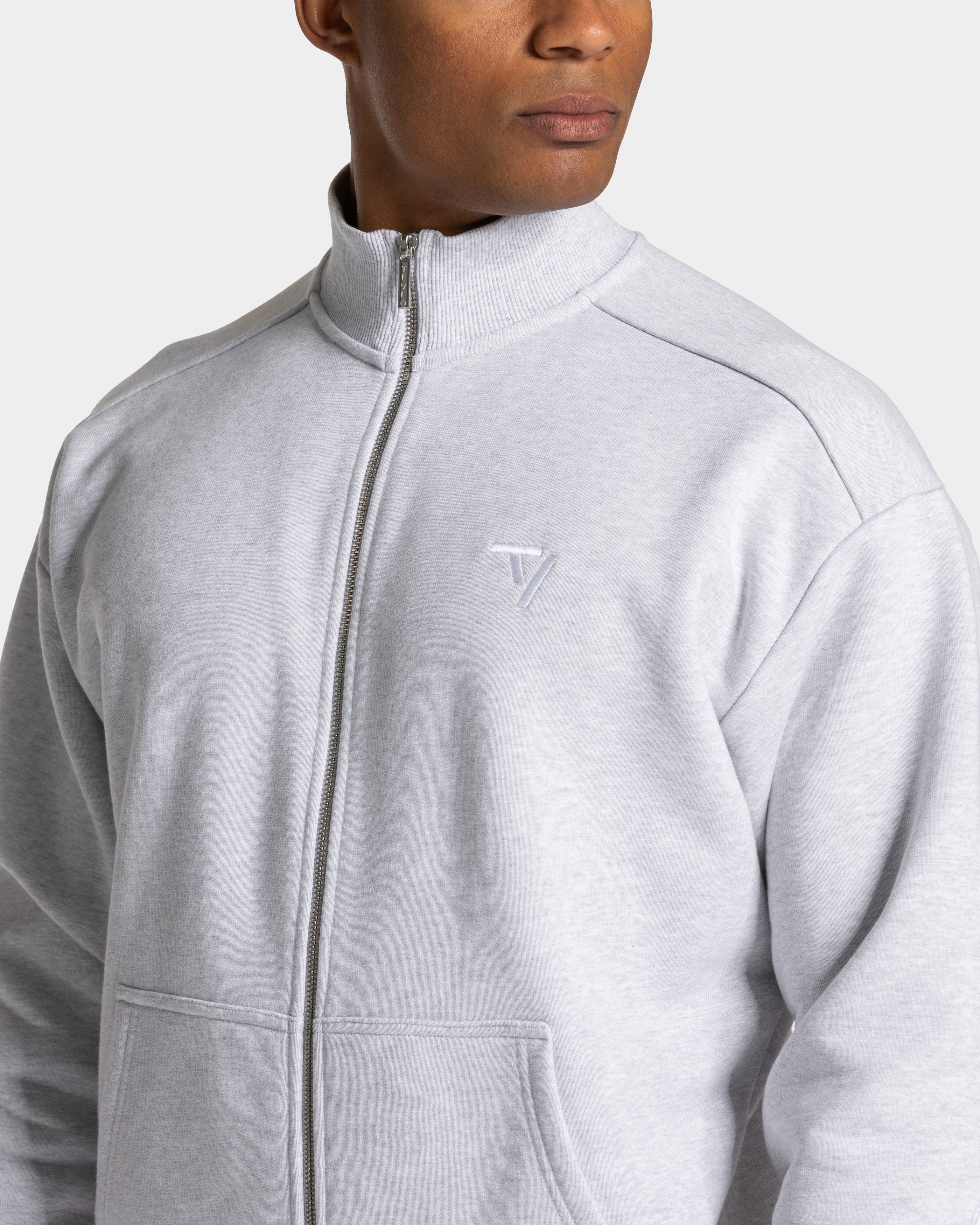 Contrastline Zip Sweater "Weiß Meliert - Weiß"