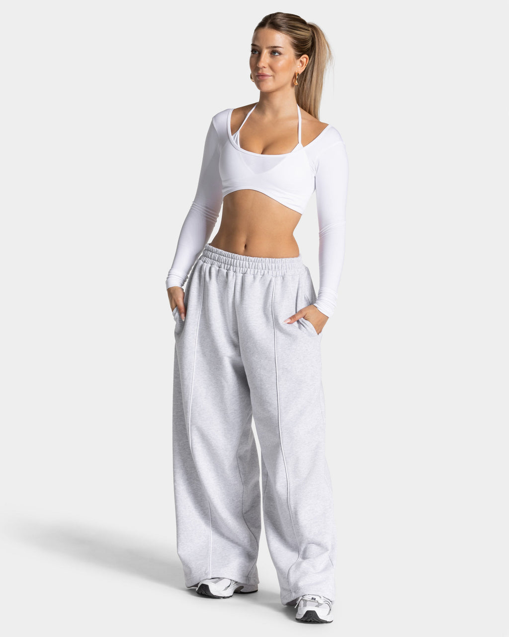 Contrastline Wide Leg Jogger "Weiß Meliert"