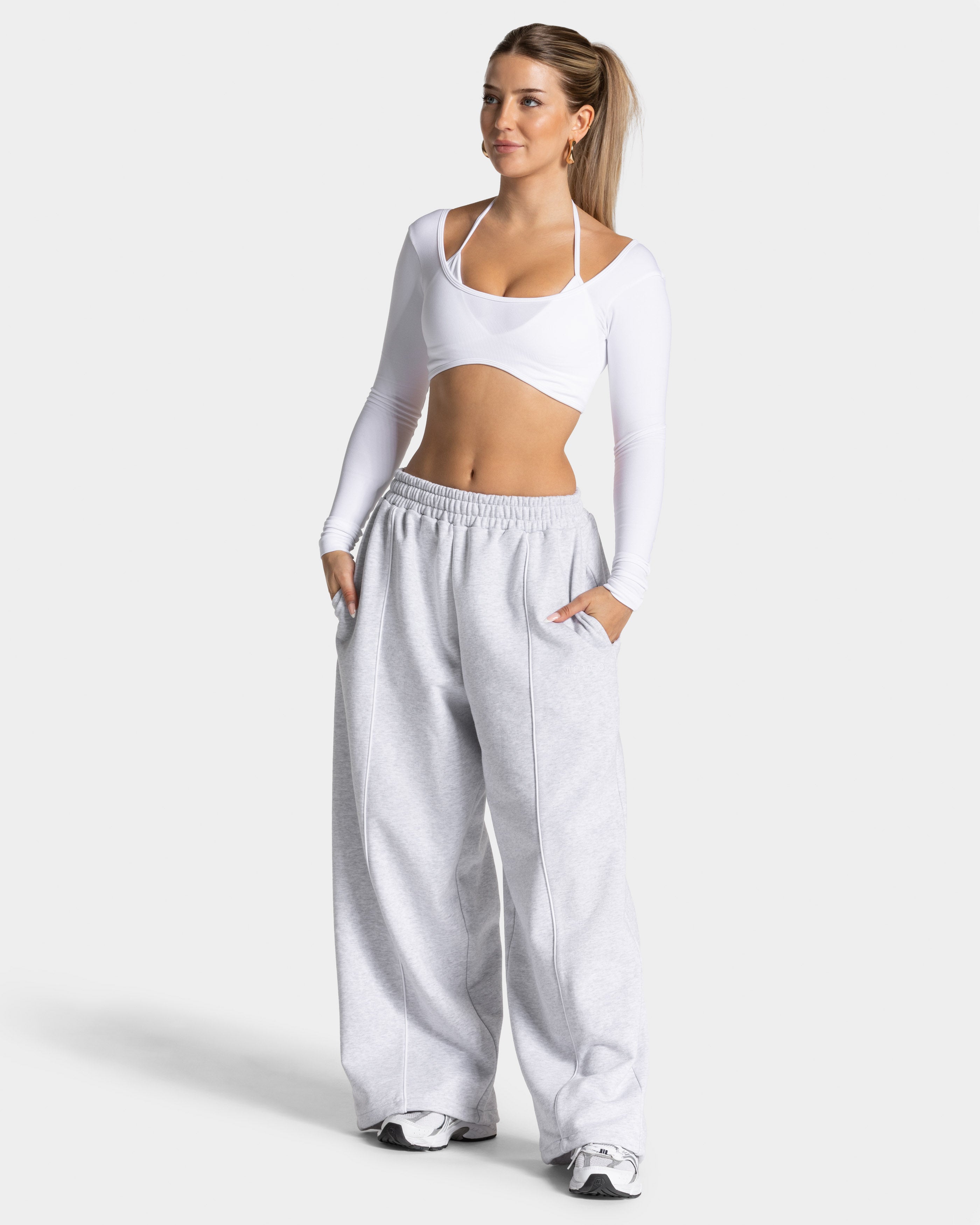 Contrastline Wide Leg Jogger "Weiß Meliert"