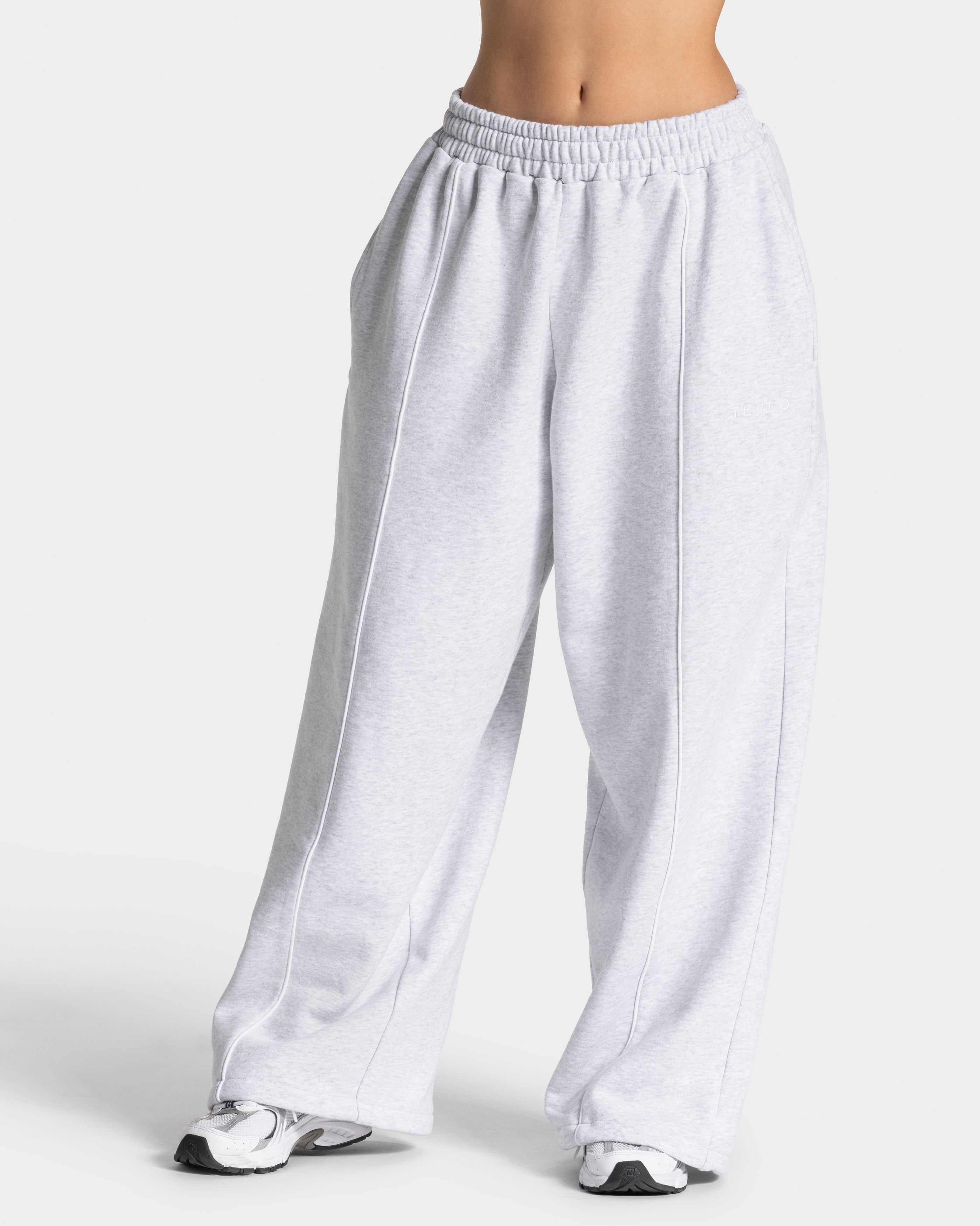 Contrastline Wide Leg Jogger "Weiß Meliert"