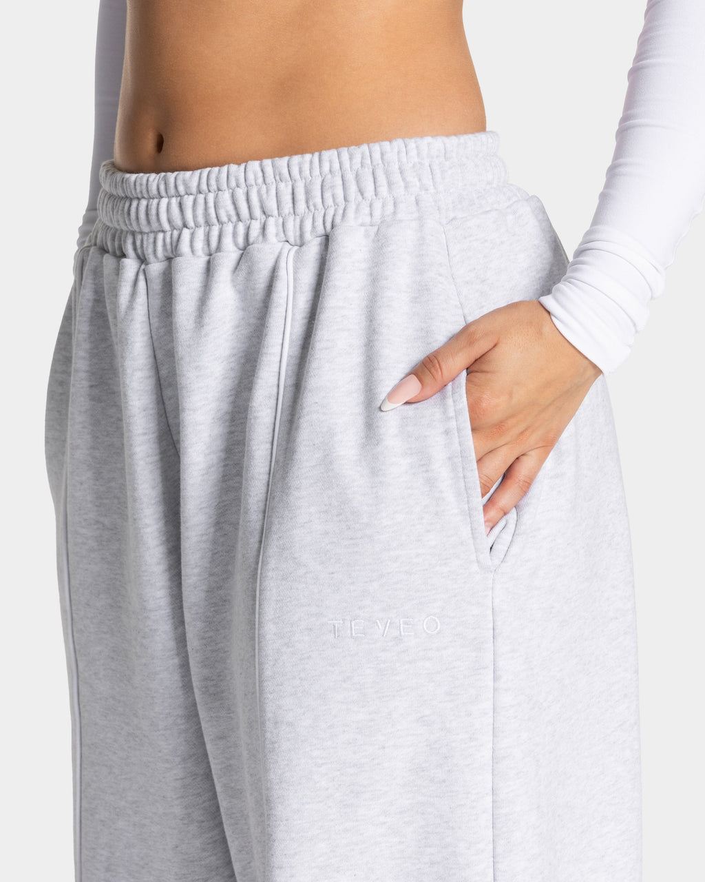 Contrastline Wide Leg Jogger "Weiß Meliert"