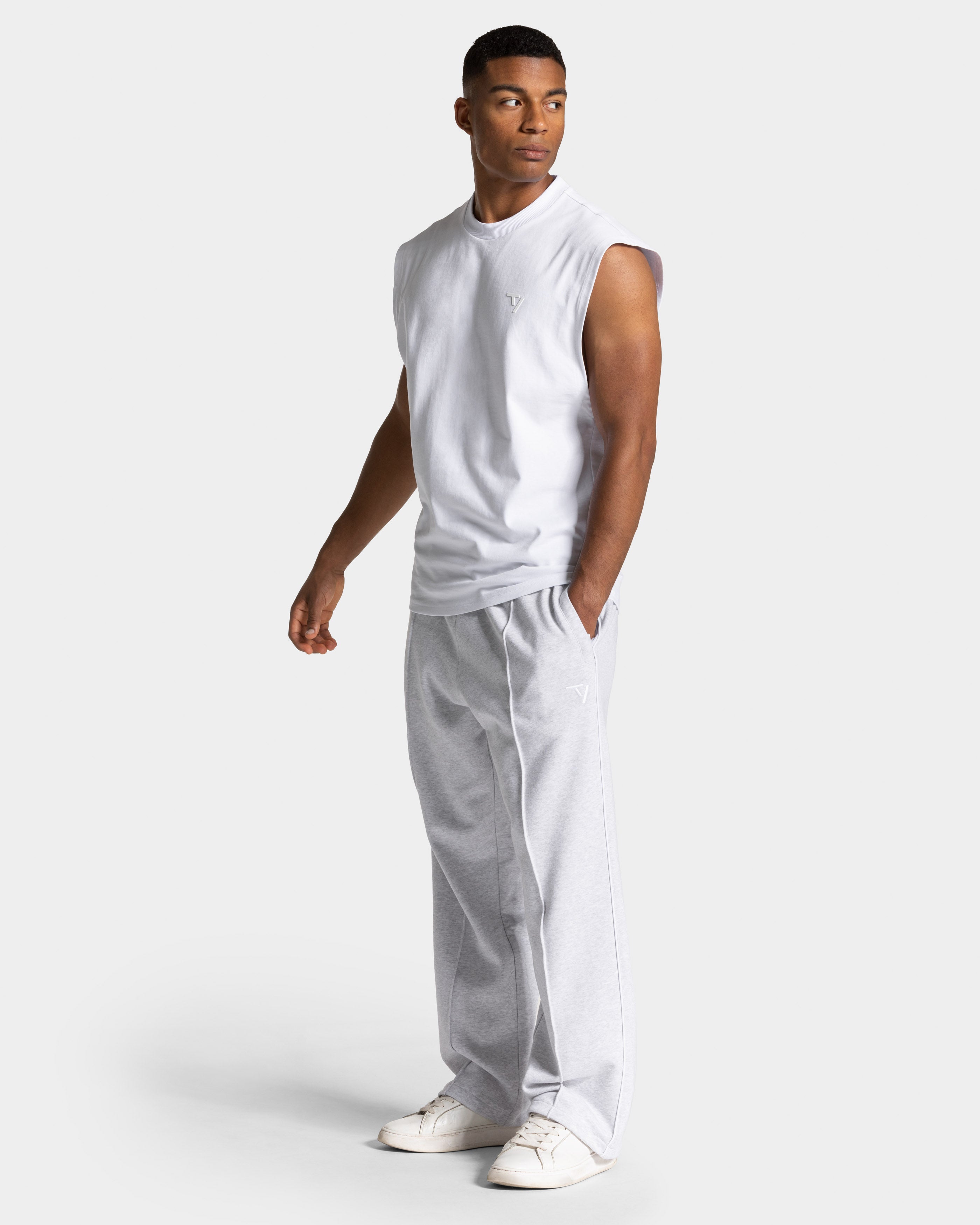 Contrastline Straight Leg Jogger "Weiß Meliert - Weiß"