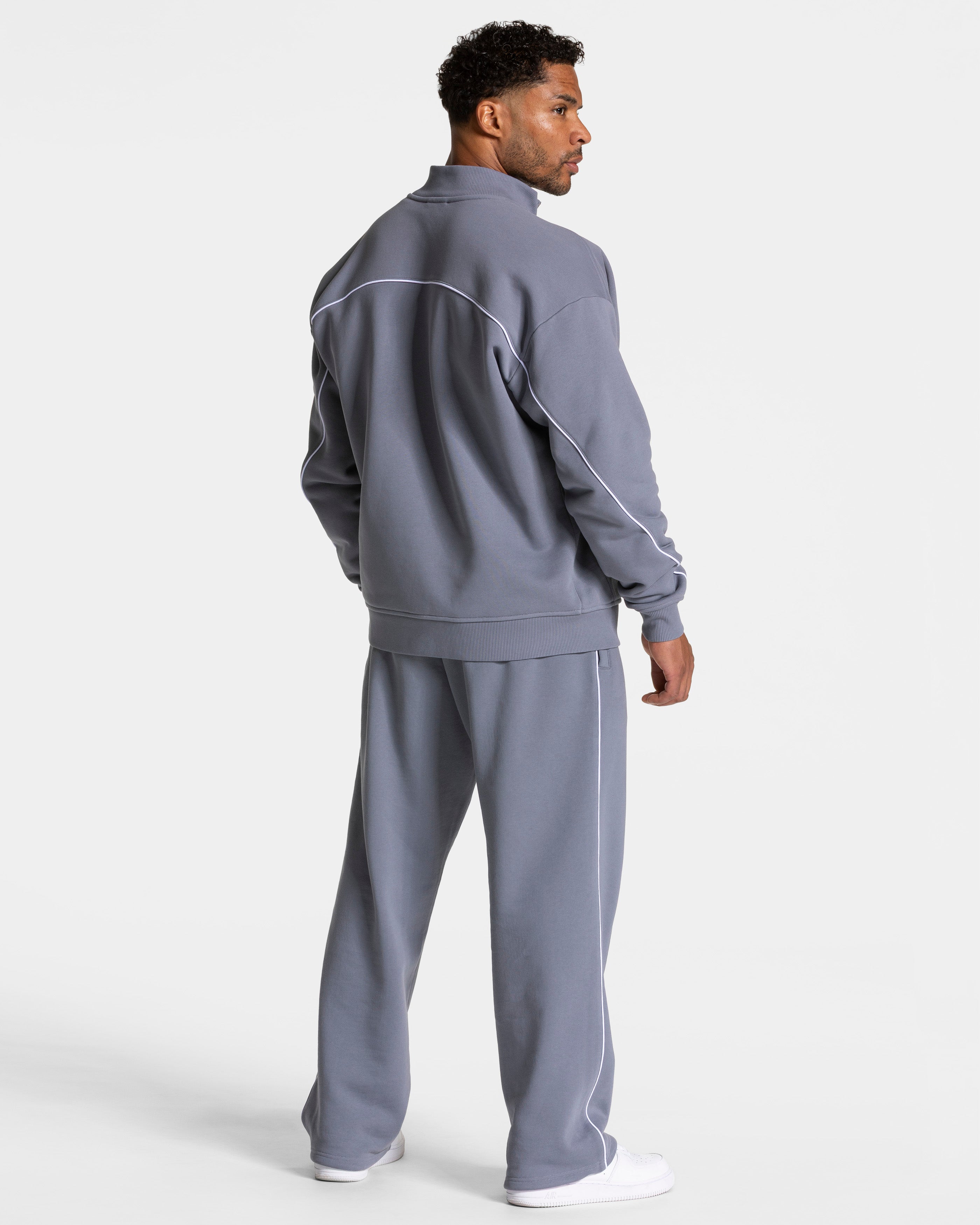 Contrastline Zip Sweater "Eisgrau - Weiß"