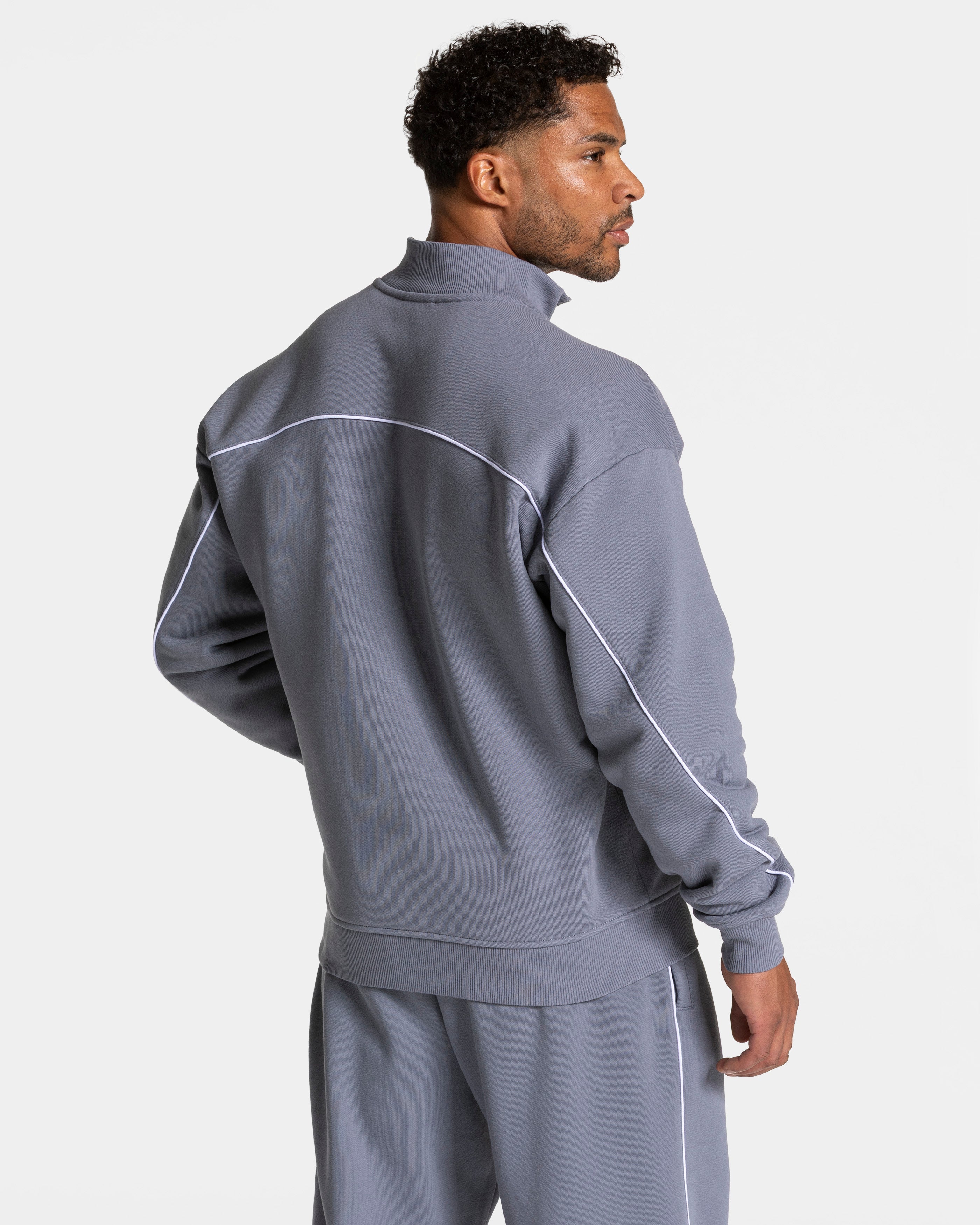 Contrastline Zip Sweater "Eisgrau - Weiß"