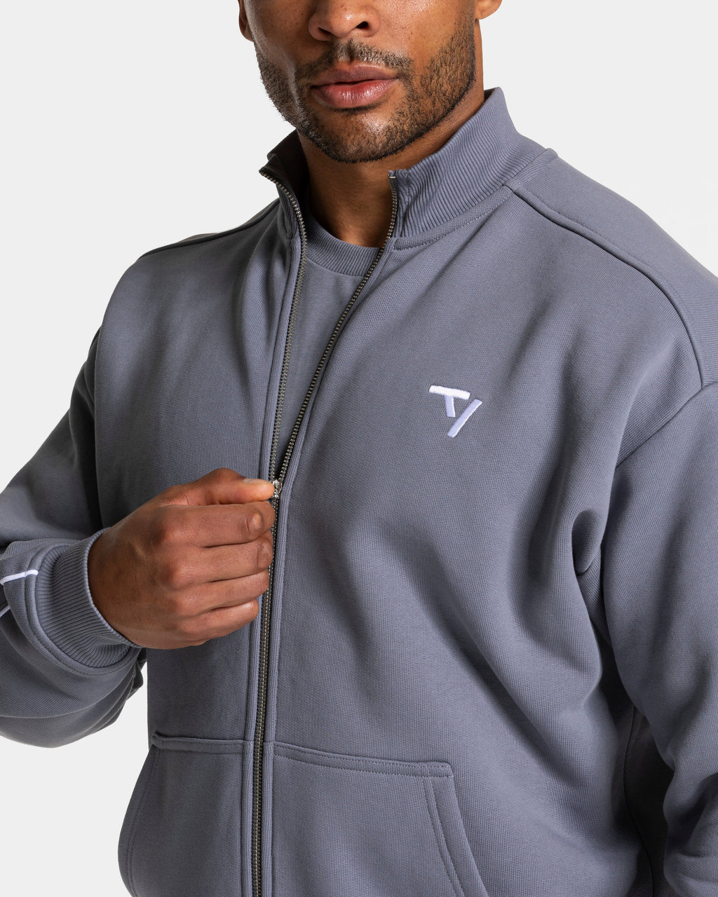 Contrastline Zip Sweater "Eisgrau - Weiß"